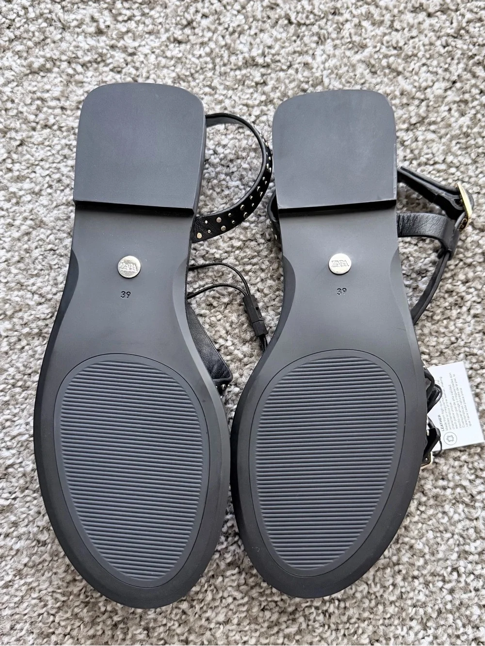 ZARA Studded Leather Flat Sandals | Size 8 US / EU 39 | NWT - Picture 5 of 8